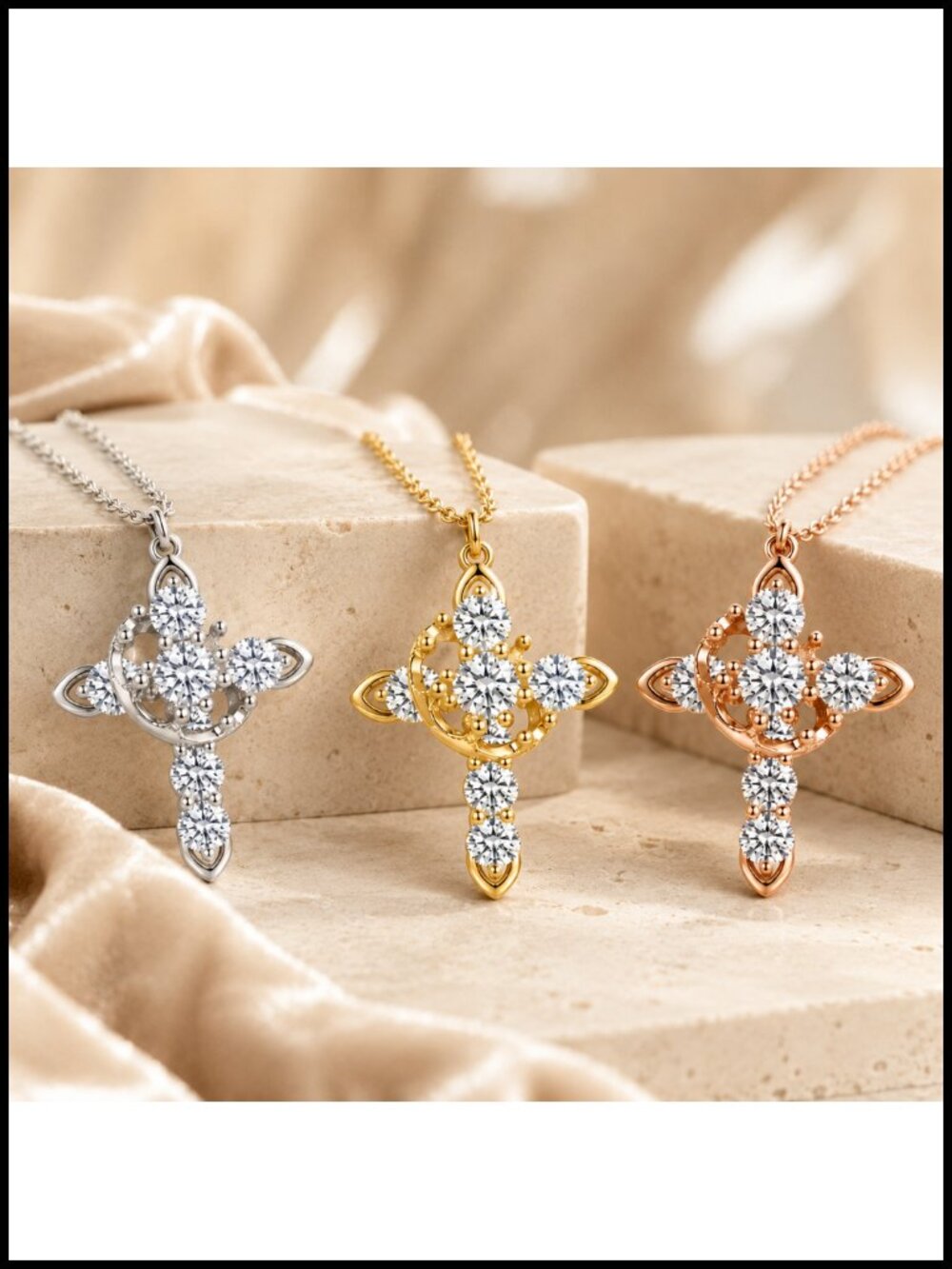 18k Gold Plated Crown Cross Necklace Cubic Zirconia Pendant Christian Gift - Picture 5 of 6